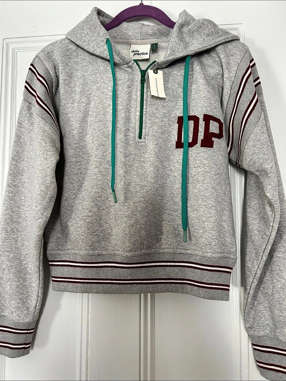 Daily Practice Striped Hoodie in Gray Size Medium NWT